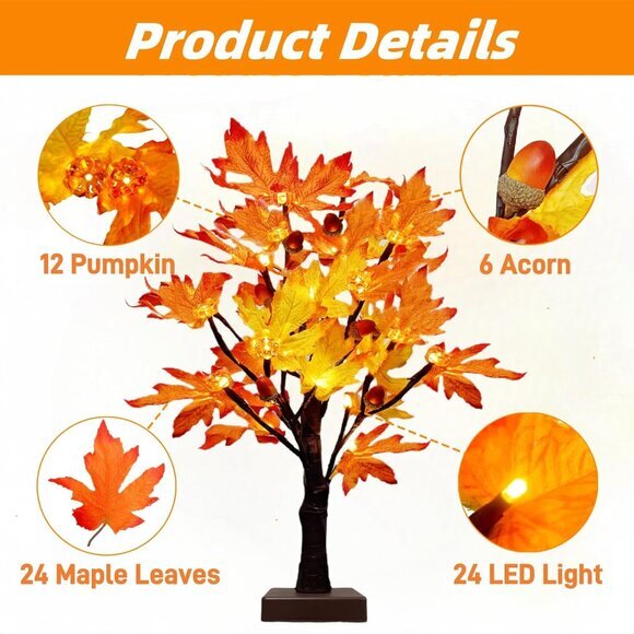 2 Pack Lighted Fall Maple Tree for Fall‎ Decorations USB & Battery Operated - Picture 4 of 6
